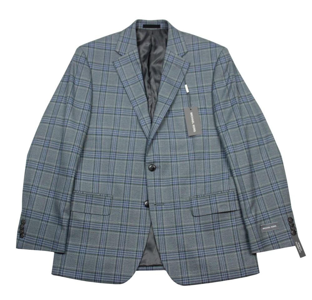 Michael Kors Kent Sport Coat Mens 38 S Seafoam Plaid Stretch Classic Fit Blazer
